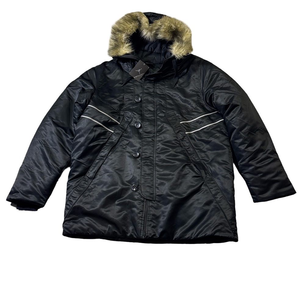 Jordan mens L Large black parka faux fur full zip winter jacket NWT